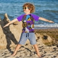 thumbnail image 3 of FORMRS Boys Rash Guard with Short Sleeves UPF 50+ Swim Shirts Sizes 3-12T, Purple Simple Triangles, 3 of 6