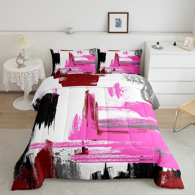 YST Colorful Graffiti Comforter Set Queen Oil Painting Bedding Set,Mid Century Ombre Watercolor Down Comforter Modern Ink Painting Bed Set Grunge Abstract Bedding Comforters & Sets,Cozy 3pcs