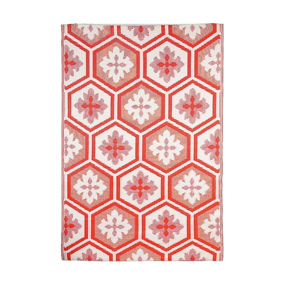 Evergreen Reversible Weather-resistant Rug 3'x5' Coral Hexagon Durable