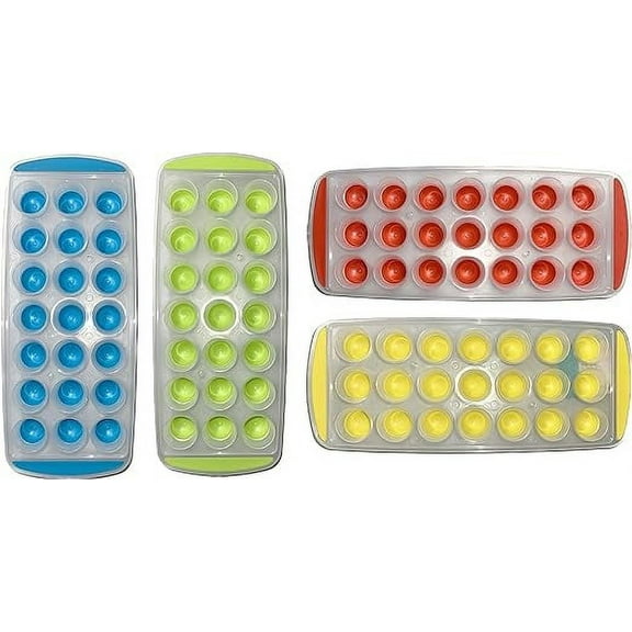 Set-of-4 Easy Push Pop Out Round Mini Ice Cube Trays with Flexible Silicone Bottom! 11''