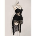 thumbnail image 5 of Black V-Neck Ruffle Trim Short Front Long Back Slip Dress, Y2K Sexy Spaghetti Strap Ruffle Hem Dress, 5 of 7