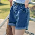 thumbnail image 3 of Womens Denim Shorts Elastic High Waisted Rolled Hem Stretchy Distressed Casual Loose Girls Jeans Shorts with Pockets, 3 of 6
