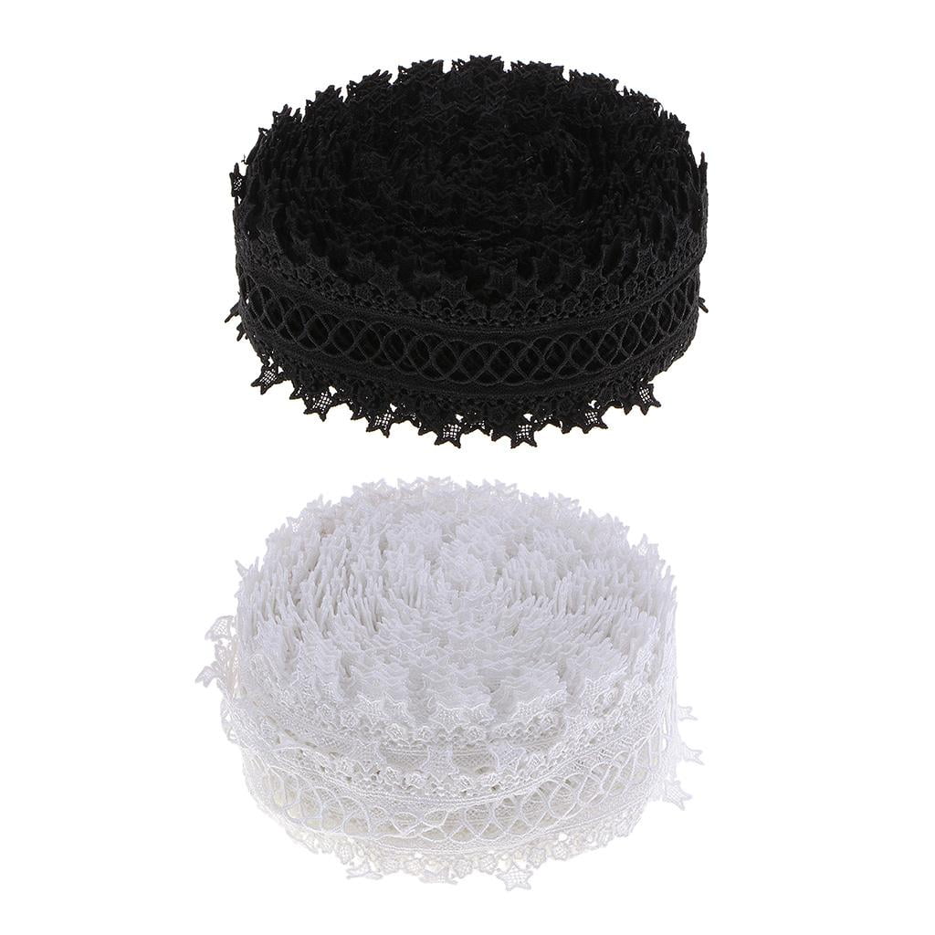 HILABEE Lace Ribbon For Crafts -15 Yards Floral Pattern Fabric For Cards, Sewing, Hair Bows, Gift Package Wrapping, Floral Designing. 3 Inch Wide, Black/White - White, 8cm