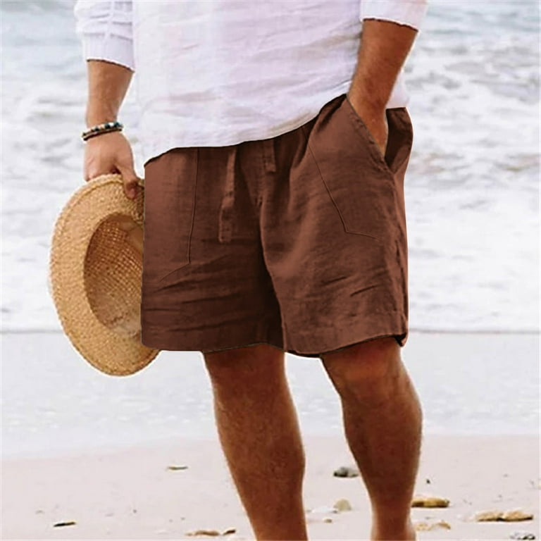 Leesechin Big and Tall Shorts Clearance Mens Shorts Solid Pocket Elastic Waist Straight Half Shorts Pants Sport Pants