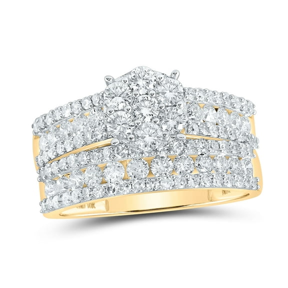 14K Yellow Gold His Hers Round Diamond Cluster Matching Wedding Set 2-7/8 Cttw, Womens Size: 5-10, Mens Size: 7-13