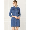 thumbnail image 2 of Vestido Camisero De Mezclilla Hasta La Rodilla Con Manga 3/4 Y Botones Vintage Para Mujer Azul claro M, 2 of 6