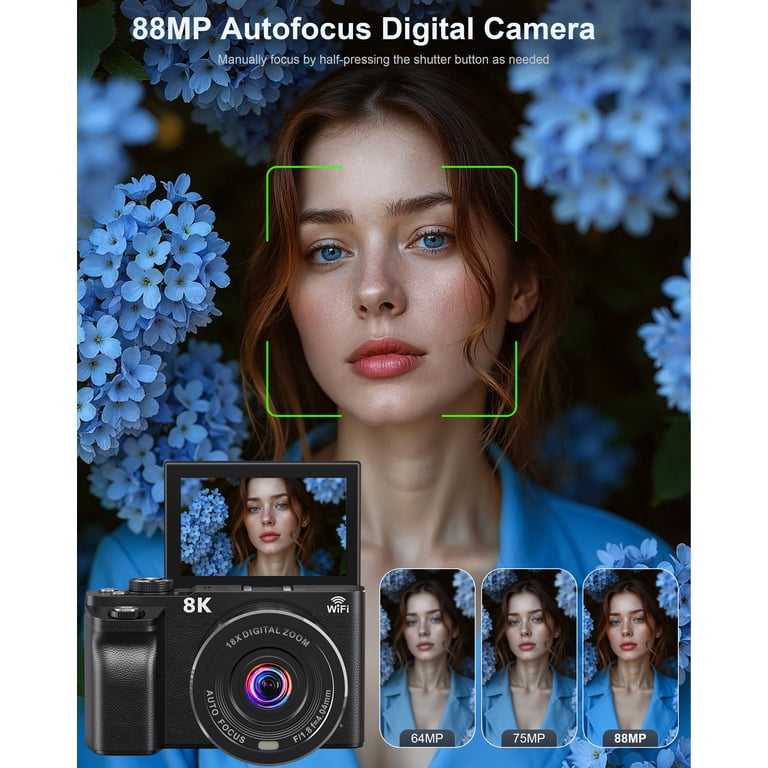 MARVUE 8K Digital Cameras for Photography WiFi Autofocus 88MP 18X