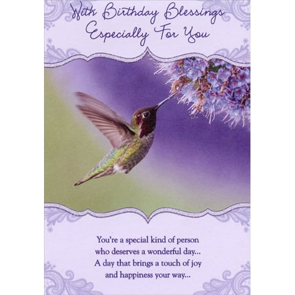 Designer Greetings Hummingbird on Purple: Touch of Joy Religious : Inspirational Birthday Card