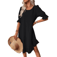 thumbnail image 3 of Vestido Corto Holgado con Mangas Abullonadas, Bajo con Volantes, Cuello Redondo y Fruncido, Color Negro, Talla XXL, 3 of 10