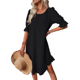 thumbnail image 3 of Vestido Corto Holgado con Mangas Abullonadas, Bajo con Volantes, Cuello Redondo y Fruncido, Color Negro Talla S, 3 of 10