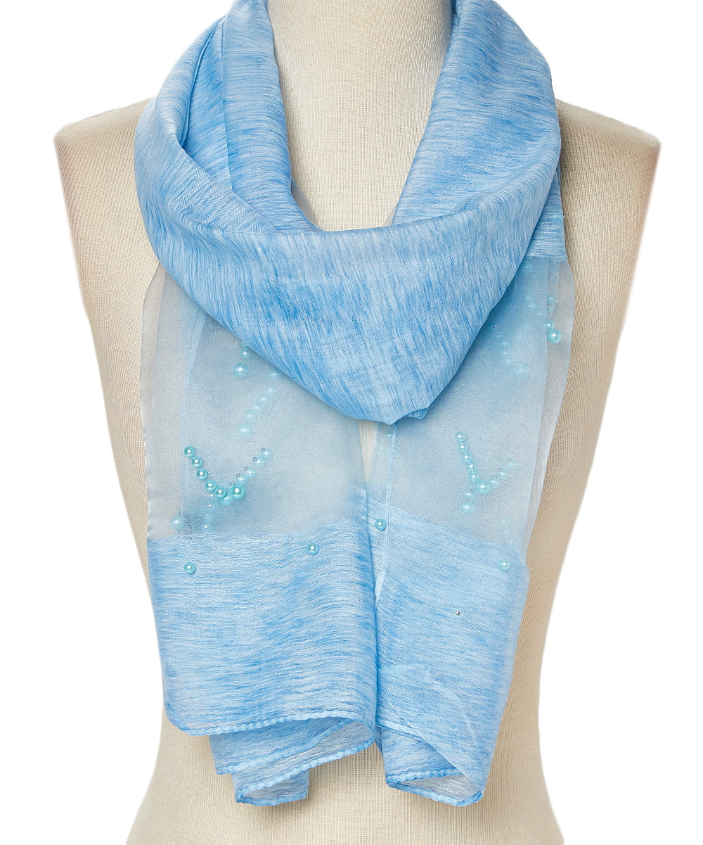 Blue triangle scarf with fringes women summer romantic gift for her