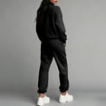 thumbnail image 3 of Wutalume Women's 2-Piece Solid Color Casual Tracksuit, Stand Collar Top and Long Pants Set, Comfortable Sportswear Outfit,Black L, 3 of 3