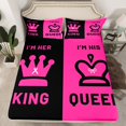 thumbnail image 2 of Castle Fairy King And Queen Crown Twin Sheet Sets 3pcs for Female Men Women,Happy Valentine's Day Twin Fitted Sheet Microfiber,Black Pink Breathable Flat Sheet,Microfiber Bedroom Decor, 2 of 7