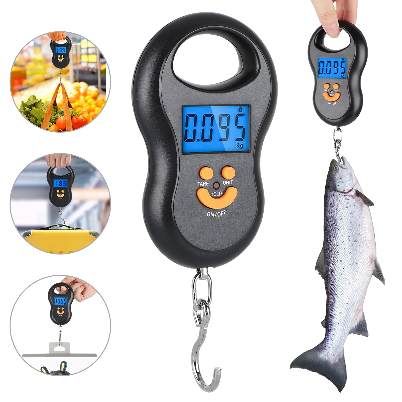 110lb/50kg Fish Scale with Backlit LCD Display Digital Fishing Scale with Measuring Tape Hanging Scale Suitcase Scale with Comfortable Handle & Large Hook & 2 AAA Batteries Luggage Scale Blue 