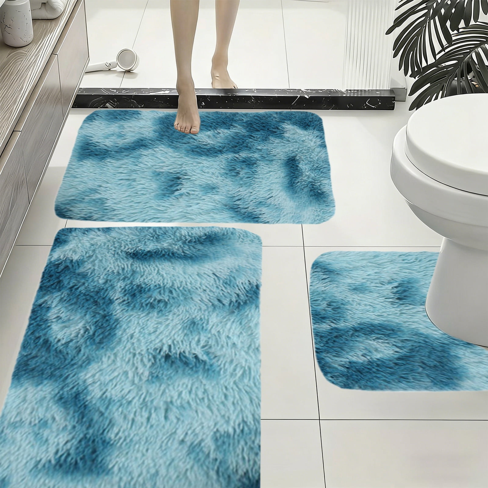 Mixed Color Bath Mats Set, 3-Piece Non-Slip Bathroom Rug Set, Soft Water Absorbent Velvet Fleece, Comfortable for Feet, Machine Washable, Easy to Dry, Perfect for Bathroom, Toilet