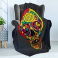 thumbnail image 4 of Skull Soft Flannel Fleece Throw Blanket, Colorful Hand Drawn Skeleton Illustration Abstract Flowers Creative Motifs, Cozy Plush for Indoor and Outdoor Use, 50" x 60", Multicolor, by Ambesonne, 4 of 5