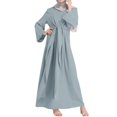 thumbnail image 1 of GENEMA Women Arab Abaya Lace-Up Waist Muslim Maxi Dress Islamic Long Sleeve Kaftan Robe, 1 of 10