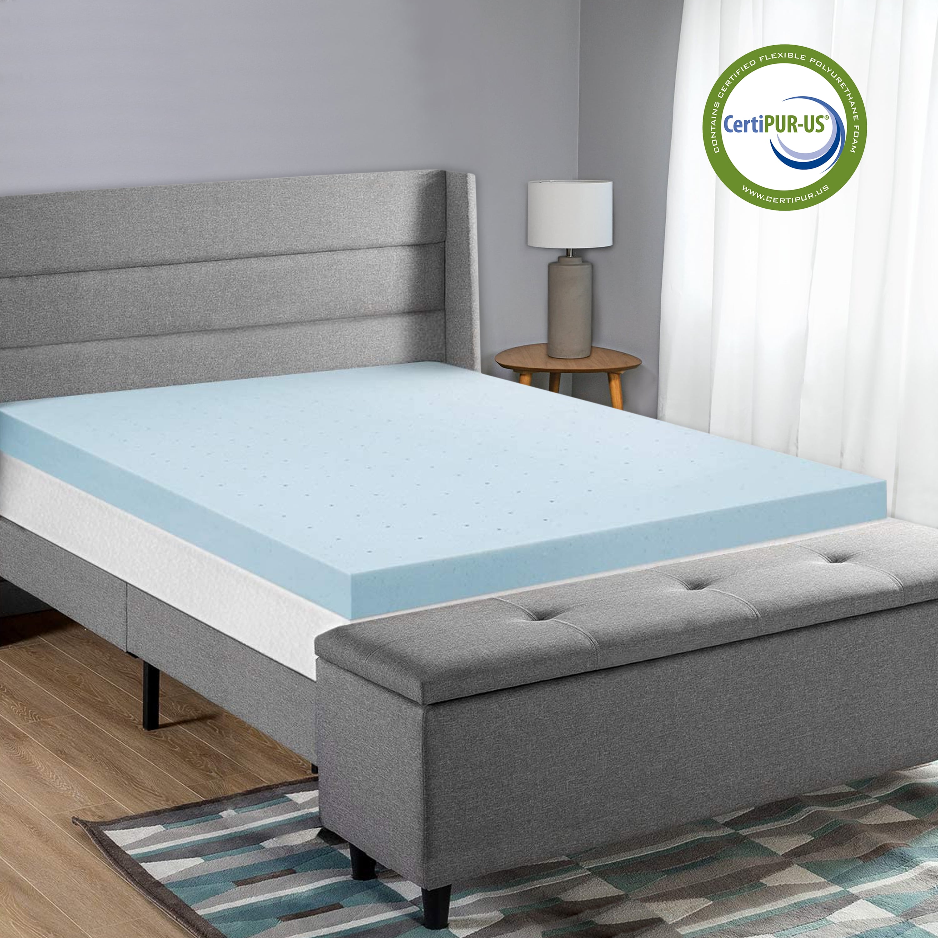 Delara Queen 2" Gel Memory Foam Mattress Topper, High-Density, Ventilated, Plush Comfort, CertiPUR-US, 60 x 80 in