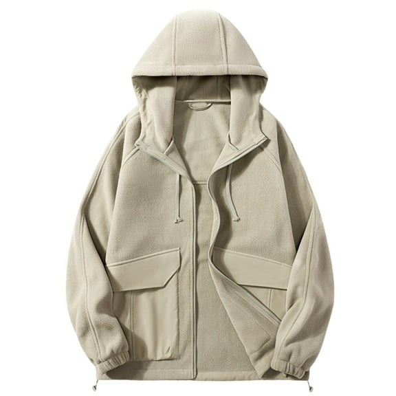 ibuvkizy Jackets for Men,Winter Coats for Fashionable Men's Solid Color Long Sleeve Hooded Casual Outwear Jackets Beige,S