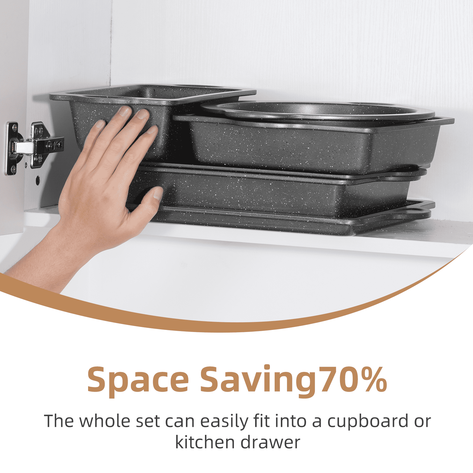 VAVSEA Bakeware Set of 7, Nonstick Baking Pan Set, Carbon Steel Heavy Oven Pan Set with Cookie Sheet, Cake Pan, Loaf Pan, Muffin Pan, Roast Pan