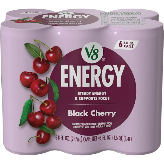 V8 Energy Black Cherry Energy Drink,  Can, 6 Pack 8 fl oz