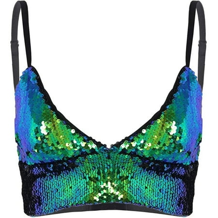 

Women s Bra Bustier Triangle Bralette Removable Pad Crop Glittery Sequins Party Clubwear