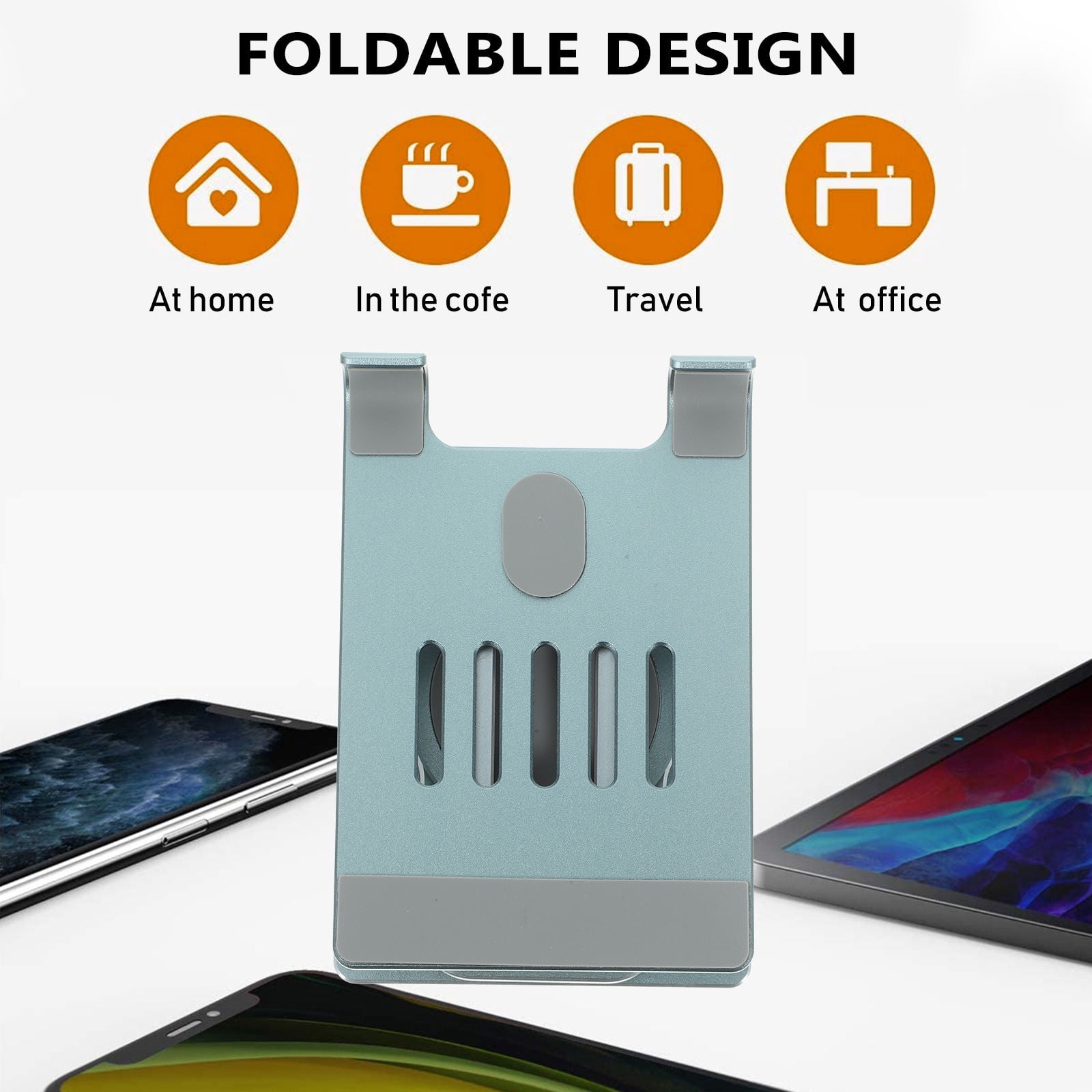 FUEENIRVA Adjustable Grey Aluminum Phone and Tablet Holder with 360° Rotation, Desk Stand for Smartphones and Devices