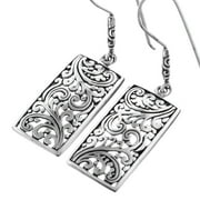 FIFI ROSE Bali Scrollwork Filigree Rectangle 925 Sterling Silver French Wires Drop Earrings