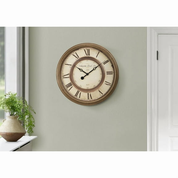 Clocks, 20" Round, Wall Clock, Antique Brown, Transitional