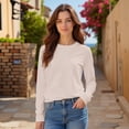 thumbnail image 4 of ManxiVoo Women Relaxed Fit Long Sleeve V Neck Top Soft Everyday Shirt for Layering with Leggings and Jeans L Size Beige, 4 of 9