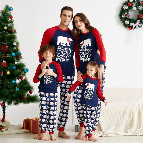 PatPat Mosaic Ensembles de pyjamas de Noël assortis pour la famille Ours  polaire 