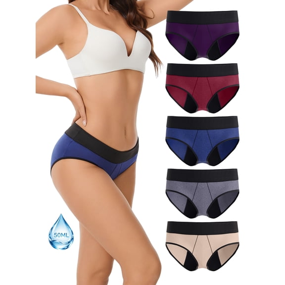 Wausea Period Underwear for Women and Teens Heavy Flow Menstrual Leakproof Panties 6 Pack, S-5XL