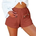 thumbnail image 3 of Shorts for Women 2026 Summer Cotton Linen Elastic Waist Wide Straight Leg Casual Beach Shorts with Pockets, 3 of 9