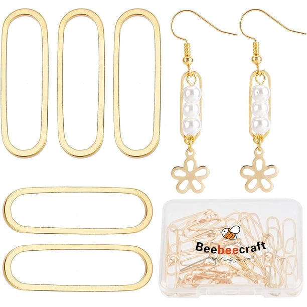 50 aros de abalorios chapados en oro de 18 quilates con forma ovalada, anillos de enlace, marcos circulares, dijes y conectores de joyería.