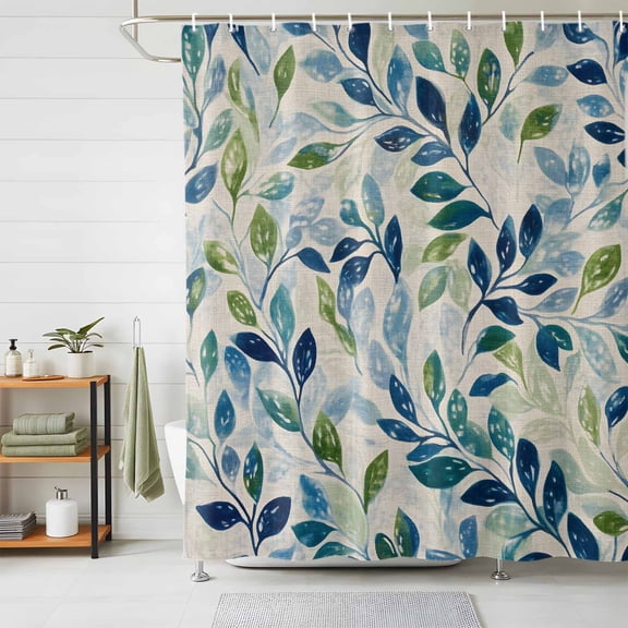 Shower Curtain Green Blue Leaf Shower Curtains for Bathroom Decor, Waterproof Polyester Shower Curtain Set with Hooks, Extra Long 72" x 78" Spring Leaves