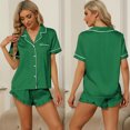 thumbnail image 4 of XuJwPNcy Women's Satin Pajama Sets V Neck Short Sleeve Tops with Ruffle Shorts 2 Piece Silk Pjs Outfits, 4 of 7