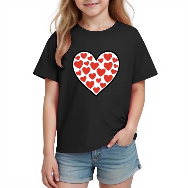 Blusas y camisas de manga corta con cuello redondo para niños y niñas, camisetas gráficas de manga corta, blusas con estampados bonitos para la temporada escolar.