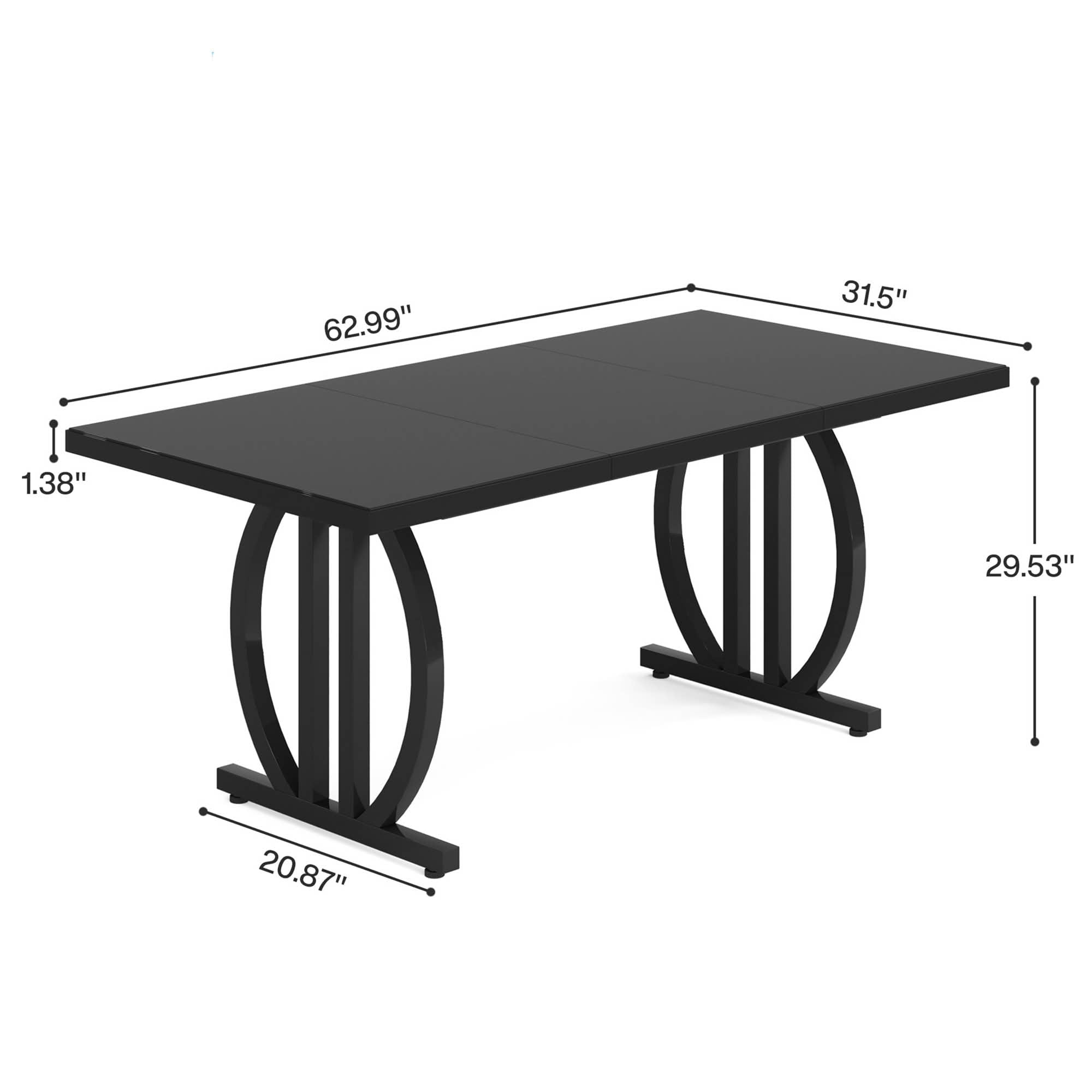 MAYEERTY 63 Inch Modern Dining Table, All Black Rectangular Kitchen Dinner Table with Sturdy Metal Frame for 4 to 6 People