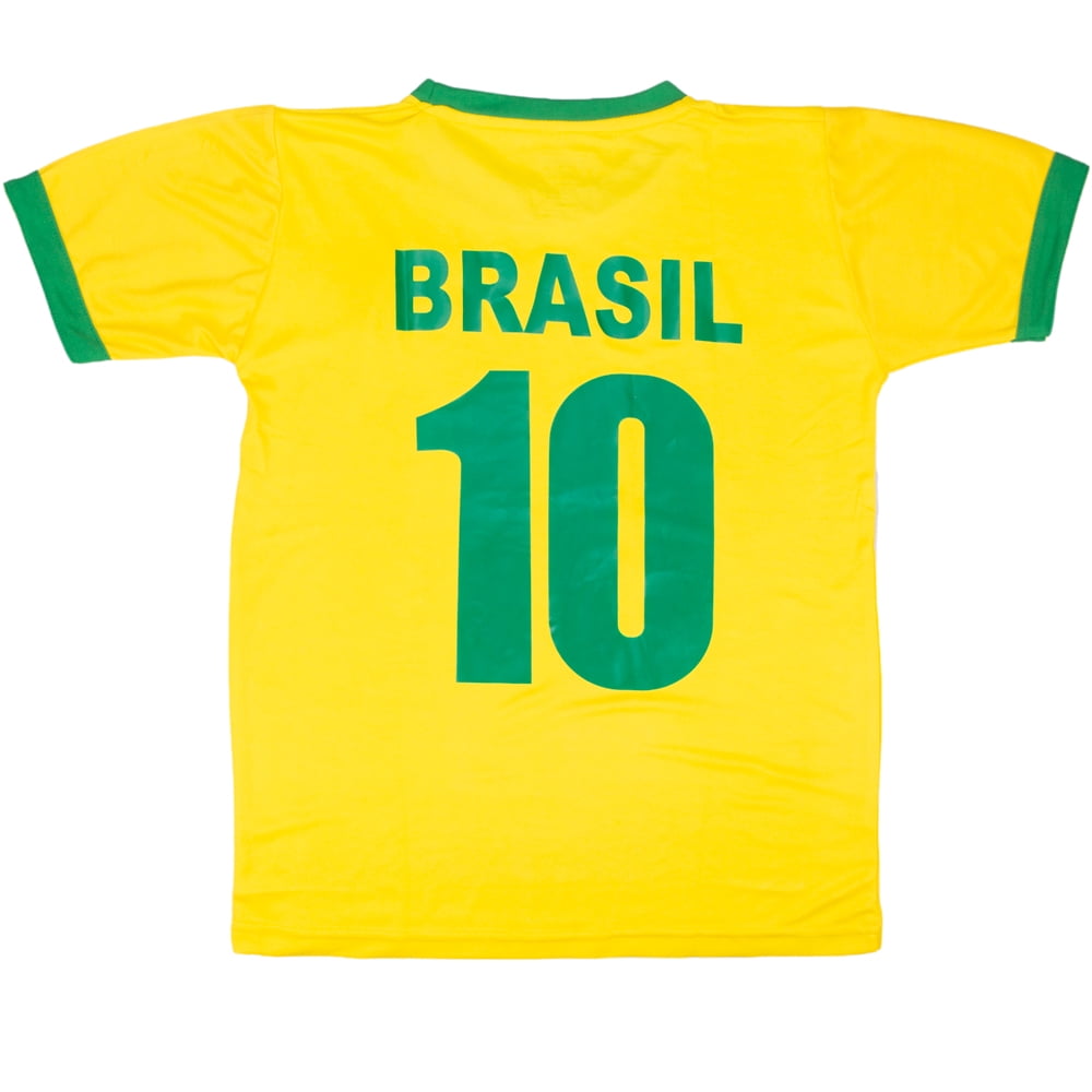 Pele 10 Brazil Football Ringer T-Shirt Yellow/Green