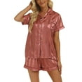 thumbnail image 1 of xiaxaixu Ensemble de Pyjama 2 Pcs pour Femmes, Chemise à Manches Courtes à Rayures Classiques + Shorts Ensemble de Nuit, 1 of 6