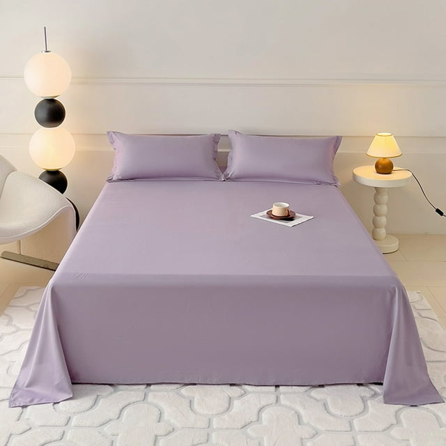 COM1950s Queen Size Sheet Set, 3-Piece Polyester Bed Sheets Includes Flat Sheet and Pillowcases, Solid Color Washable Fabric, Soft Comfortable with Right Angle Design for Secure Fit