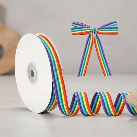 Rainbow Striped Grosgrain Ribbon 25 Yards Colorful Hair Ribbon Striped Fabric Ribbon for Gift Wrapping DIY Crafts Sewing Flower Bows Party Decor