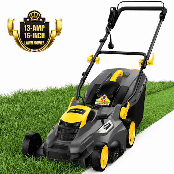Dexvoria 16-Inch Corded Electric Lawn Mower, 13A Motor, 3500RPM, 2-in-1 Mulch & Collect, 5-Level Height Adjust, 13 Gal Bag, Lightweight