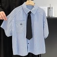 thumbnail image 6 of Teylalorva Boys Dress Shirt Short Sleeve with Tie-Button Down Lightweight Kids Summer School Uniform Shirts Blue Size 2, 6 of 9