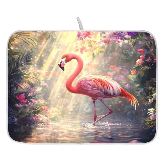 Ryvnso Flamingo View Dish Drying Mat for Kitchen Countertop 16x18 Small Dish Pad Drainer Rack Dish Sink Mats