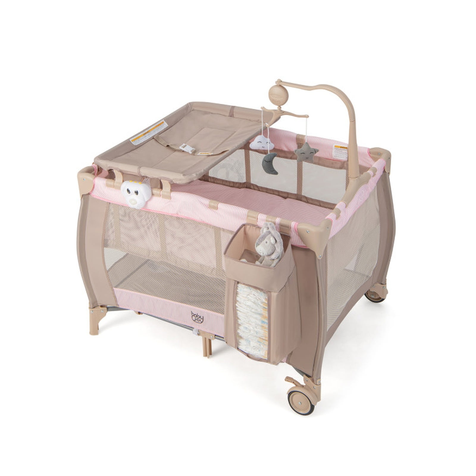 Redsmile Portable Baby Playard with Changing Table Bassinet and Music Box, Pink