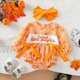 thumbnail image 2 of KPOPLK Newborn Baby Girl Fall Outfit Letter Print Long Sleeve Jumpsuit Bubble Romper Infant Clothing Set with Headband(6-9 Months,Orange), 2 of 8