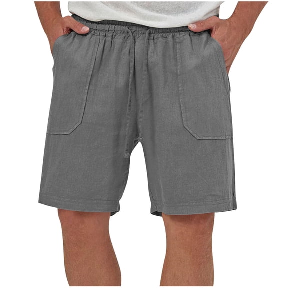 7" Cotton Linen Mens Shorts Lightweight Breathable Drawstring Elastic Waist Shorts Casual Short Pants Fathers Gift