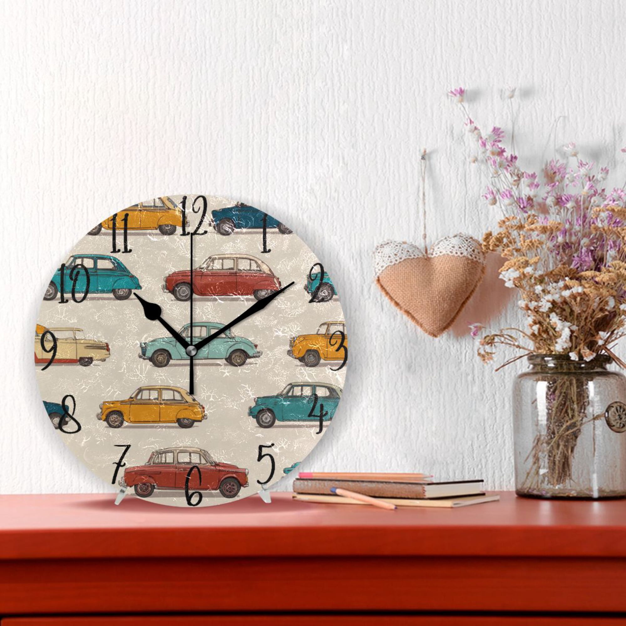 10 Quartz Indoor Wall Clock Silent Mechanism / Vintage Cars