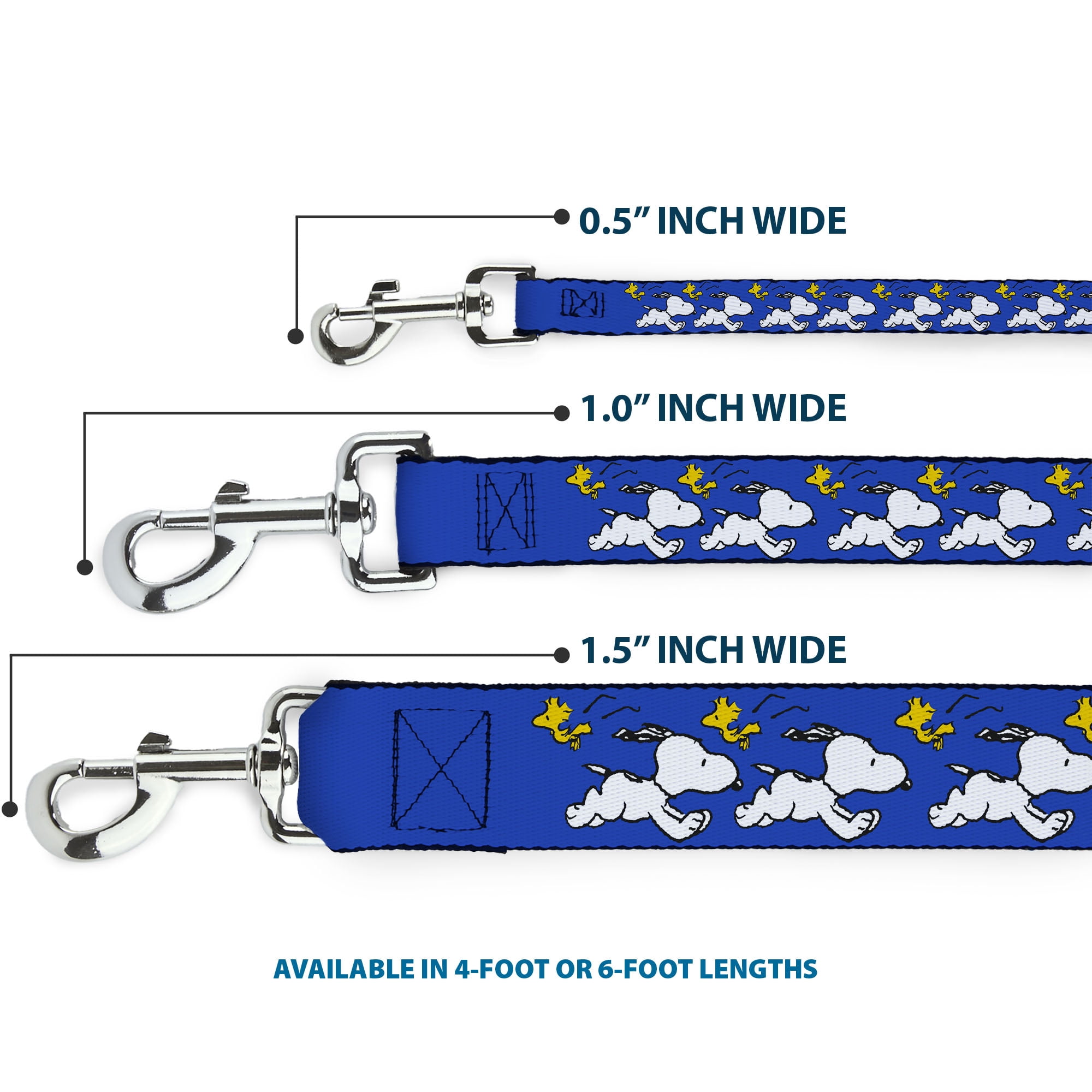 Peanuts Worldwide LLC Pet Leash, Dog Leash, Peanuts Snoopy Running and Woodstock Pose Blue, 6 Feet Long 1.0 Inch Wide